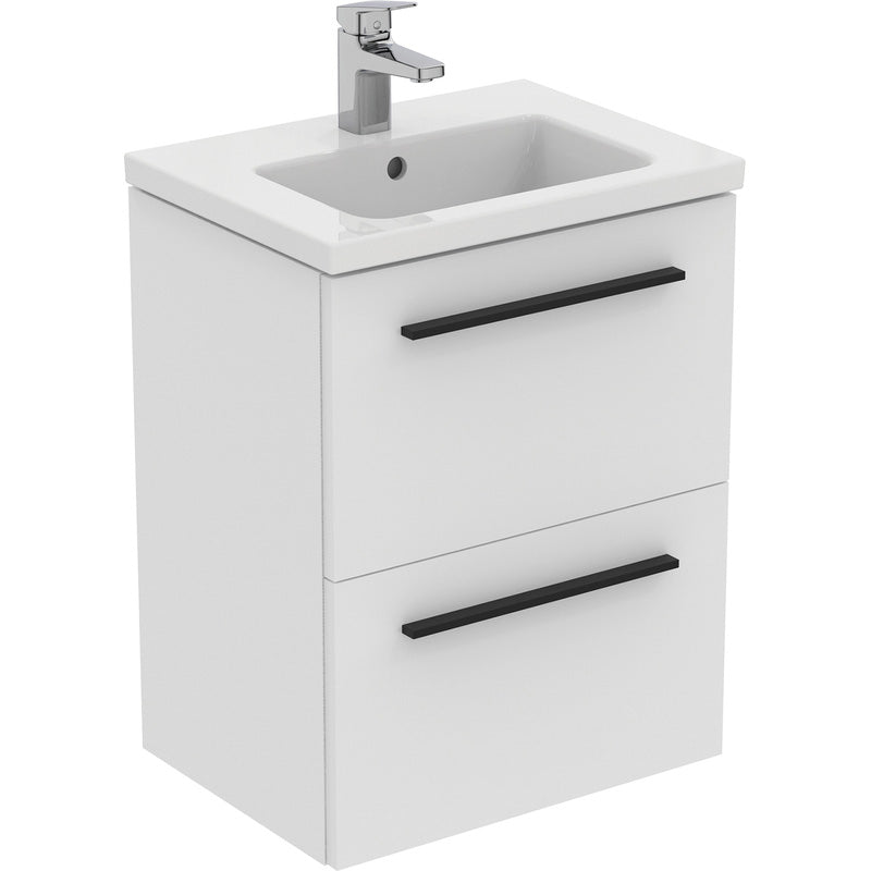 Ideal Standard i.life S Compact Wall Hung Vanity Unit with Basin Matt White with Matt Black Handle