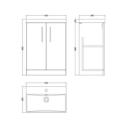nuie Arno Double Door Floor Standing Vanity Unit Satin Grey 600mm With Standard Basin