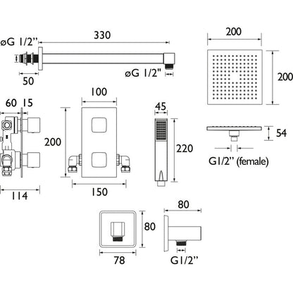 Bristan Cobalt Thermostatic Concealed Diverter Mixer Shower With Fixed Handset