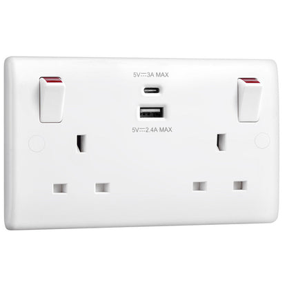 BG 13A Low Profile SP A & C Type USB Switched Socket 2 Gang 2 USB 4.1A