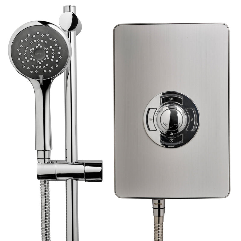 Triton Collection Electric Shower Brushed Steel