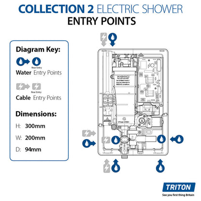 Triton Collection Electric Shower Brushed Steel