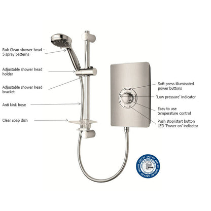 Triton Collection Electric Shower Brushed Steel