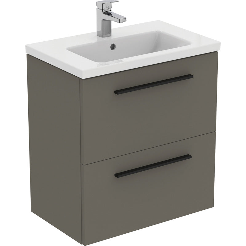 Ideal Standard i.life S Compact Wall Hung Vanity Unit with Basin Matt Quartz Grey  with Matt Black Handle