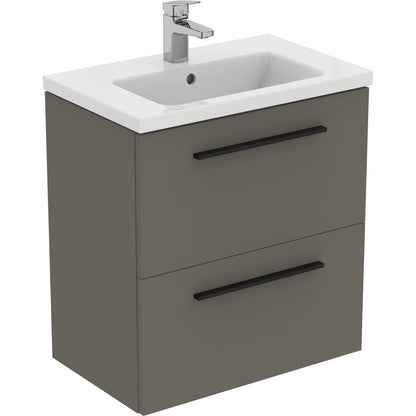 Ideal Standard i.life S Compact Wall Hung Vanity Unit with Basin Matt Quartz Grey  with Matt Black Handle