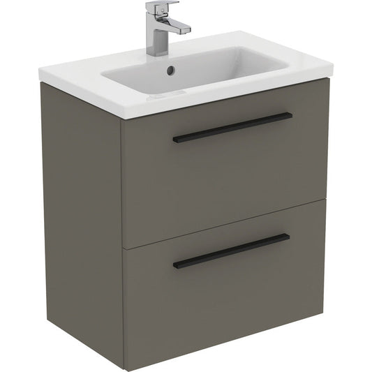 Ideal Standard i.life S Compact Wall Hung Vanity Unit with Basin Matt Quartz Grey  with Matt Black Handle