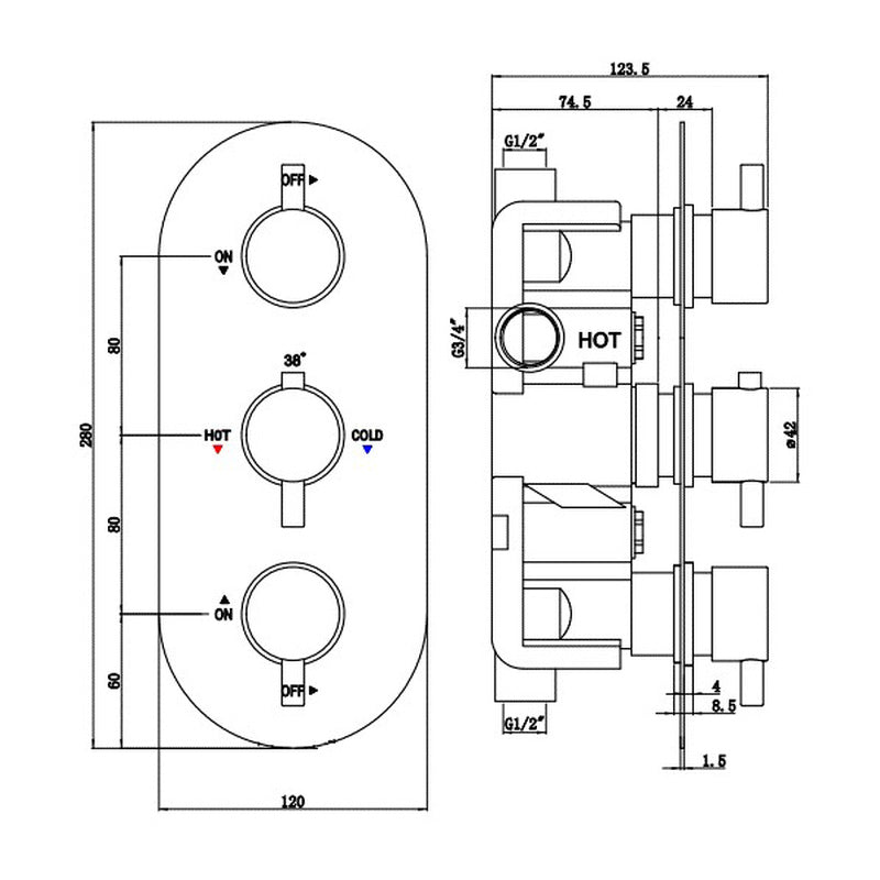 Deva Newton Thermostatic Two Outlet Concealed Shower Valve