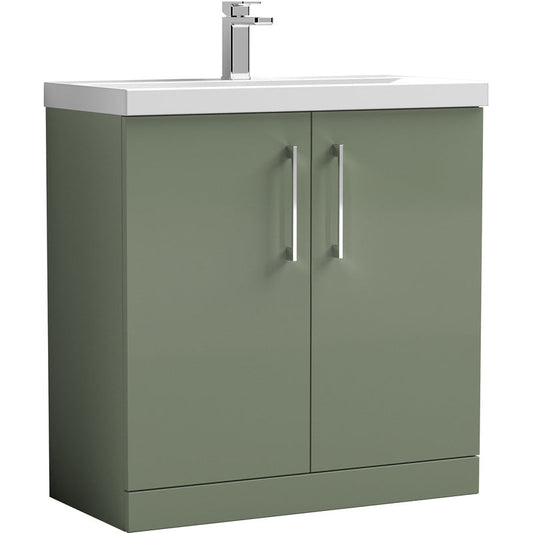 nuie Arno Double Door Floor Standing Vanity Unit Satin Green 800mm With Standard Basin