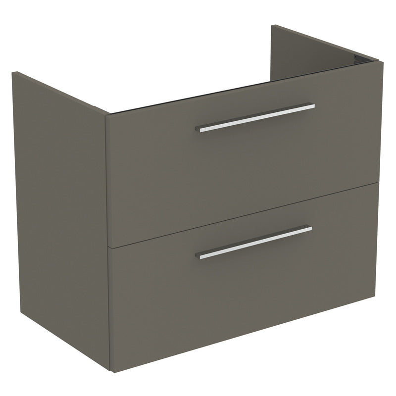 Ideal Standard i.life A Double Drawer Wall Hung Vanity Unit with Basin Matt Quartz Grey  with Brushed Chrome Handles