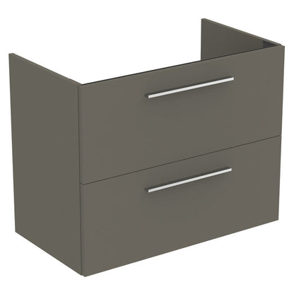 Ideal Standard i.life A Double Drawer Wall Hung Vanity Unit with Basin Matt Quartz Grey  with Brushed Chrome Handles