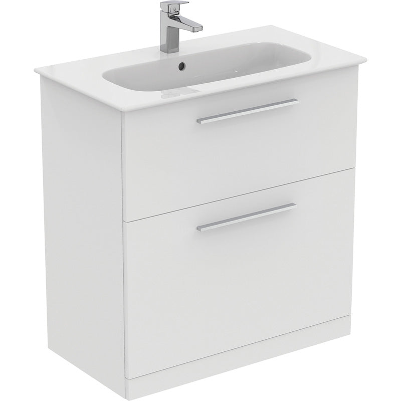 Ideal Standard i.life A Double Drawer Floor Standing Vanity Unit with Basin Matt  with Brushed Chrome Handles