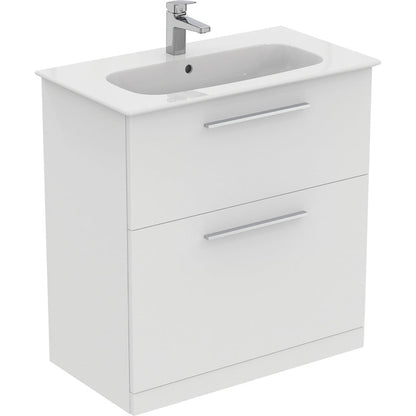 Ideal Standard i.life A Double Drawer Floor Standing Vanity Unit with Basin Matt  with Brushed Chrome Handles