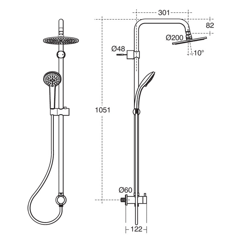 Ideal Standard IdealRain Round Diverter Shower Kit for Concealed Valves