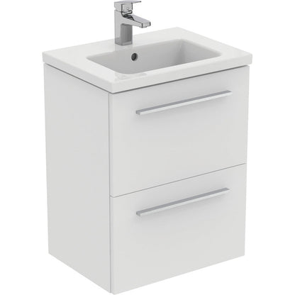 Ideal Standard i.life S Compact Wall Hung Vanity Unit with Basin Matt White  with Brushed Chrome Handles