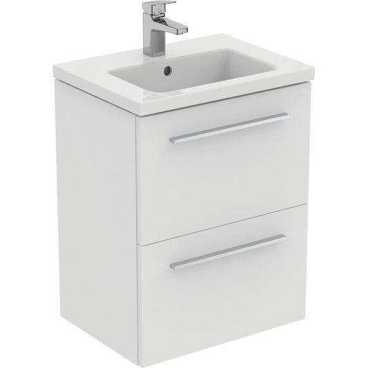 Ideal Standard i.life S Compact Wall Hung Vanity Unit with Basin Matt White  with Brushed Chrome Handles