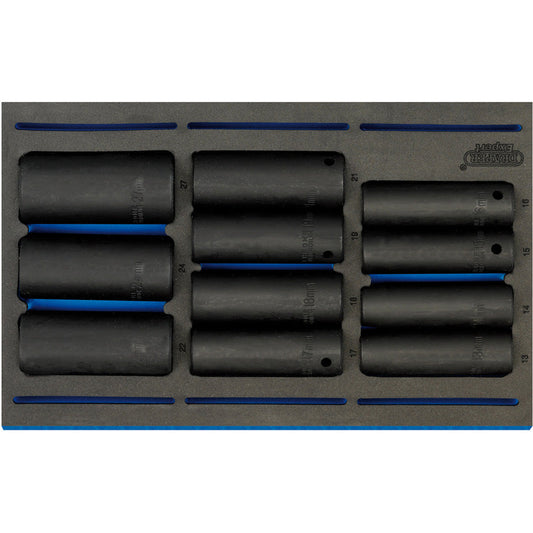 Draper Impact Socket Set in 1/4 Drawer EVA Insert Tray, 1/2" Sq. Dr. 11 Piece