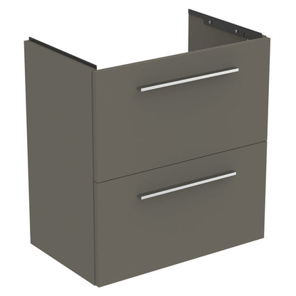 Ideal Standard i.life S Compact Wall Hung Vanity Unit with Basin Matt Quartz Grey with Brushed Chrome Handles