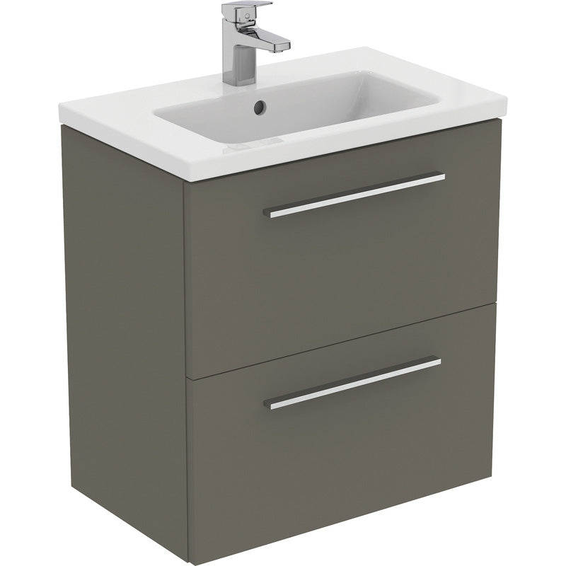Ideal Standard i.life S Compact Wall Hung Vanity Unit with Basin Matt Quartz Grey with Brushed Chrome Handles