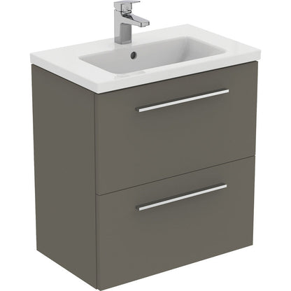 Ideal Standard i.life S Compact Wall Hung Vanity Unit with Basin Matt Quartz Grey with Brushed Chrome Handles