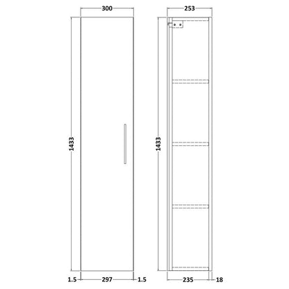 nuie Athena Single Door Wall Hung Tall Unit 300mm