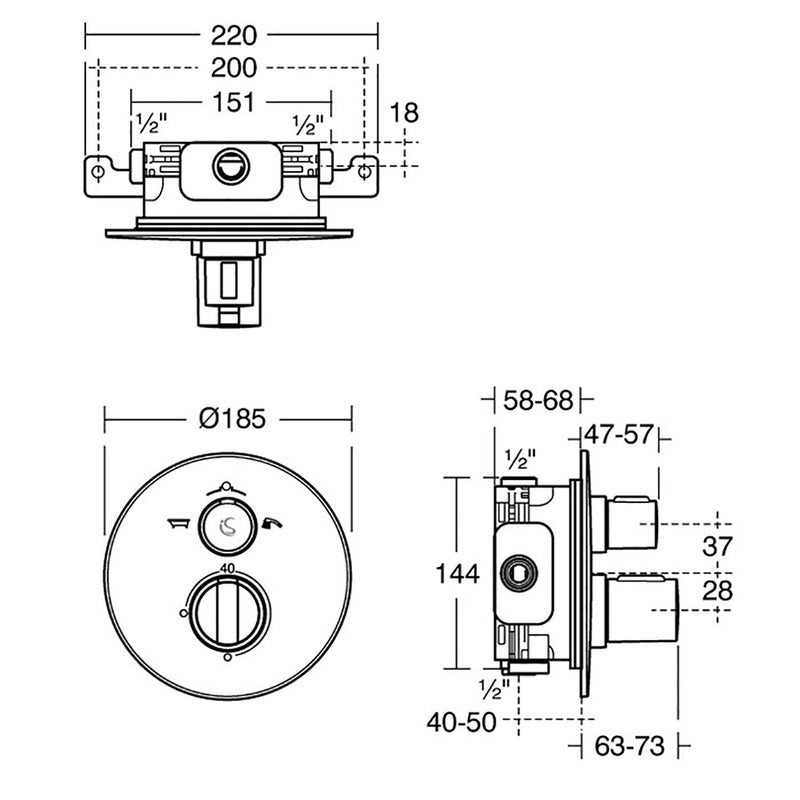 Ideal Standard Easybox Thermostatic Concealed Dual Outlet Shower Valve Round