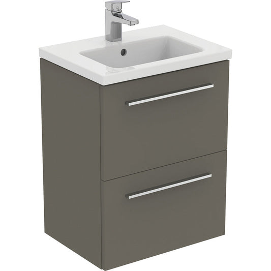 Ideal Standard i.life S Compact Wall Hung Vanity Unit with Basin Matt Quartz Grey with Brushed Chrome Handles