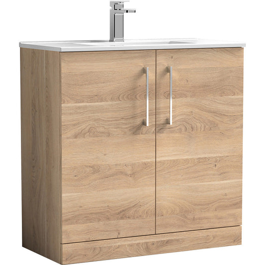 nuie Arno Double Door Floor Standing Vanity Unit Bleached Oak 800mm With Minimalist Basin