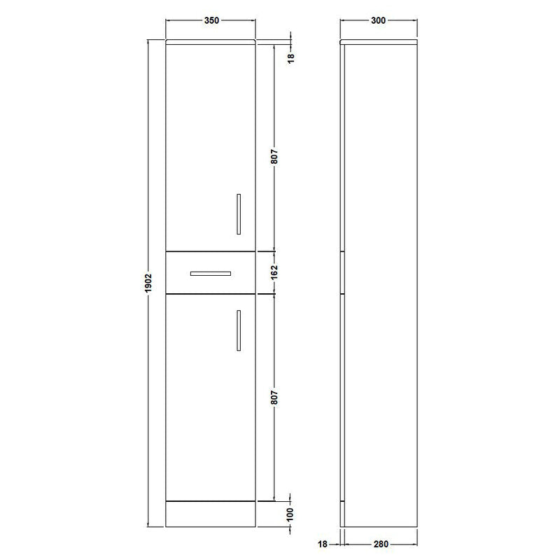 nuie Mayford Double Door and Drawer Compact Tall Floor Standing Unit Gloss White 350mm