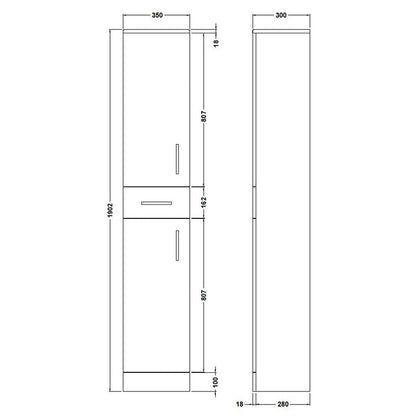 nuie Mayford Double Door and Drawer Compact Tall Floor Standing Unit Gloss White 350mm