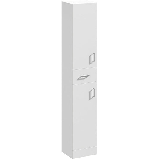 nuie Mayford Double Door and Drawer Compact Tall Floor Standing Unit Gloss White 350mm