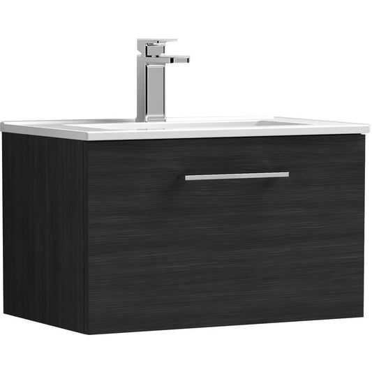nuie Arno Single Drawer Wall Hung Vanity Unit Charcoal Black 600mm With Minimalist Basin