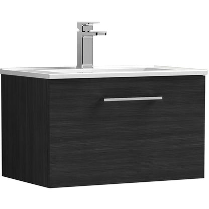 nuie Arno Single Drawer Wall Hung Vanity Unit Charcoal Black 600mm With Slim Edge Basin