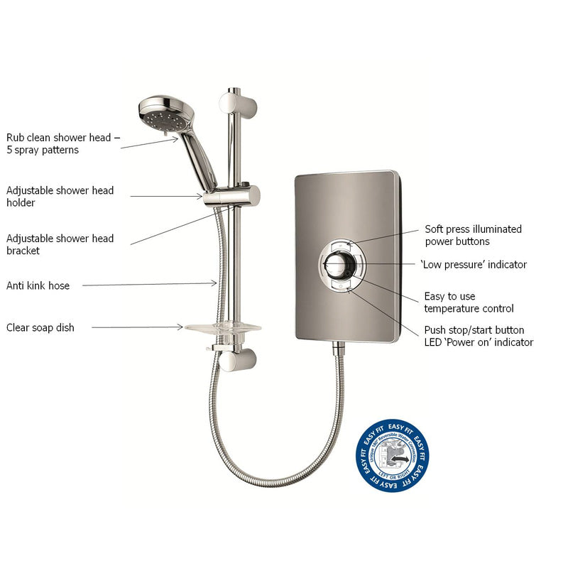 Triton Collection Electric Shower Gun Metal 8.5kW