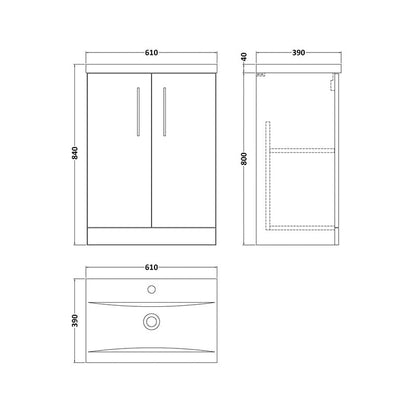nuie Arno Double Door Floor Standing Vanity Unit Anthracite 600mm With Minimalist Basin