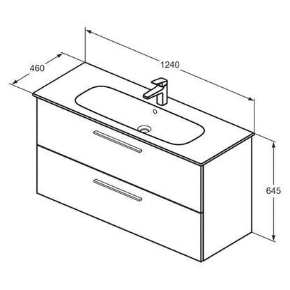 Ideal Standard i.life A Double Drawer Wall Hung Vanity Unit with Basin Matt Quartz Grey with Matt Black Handles