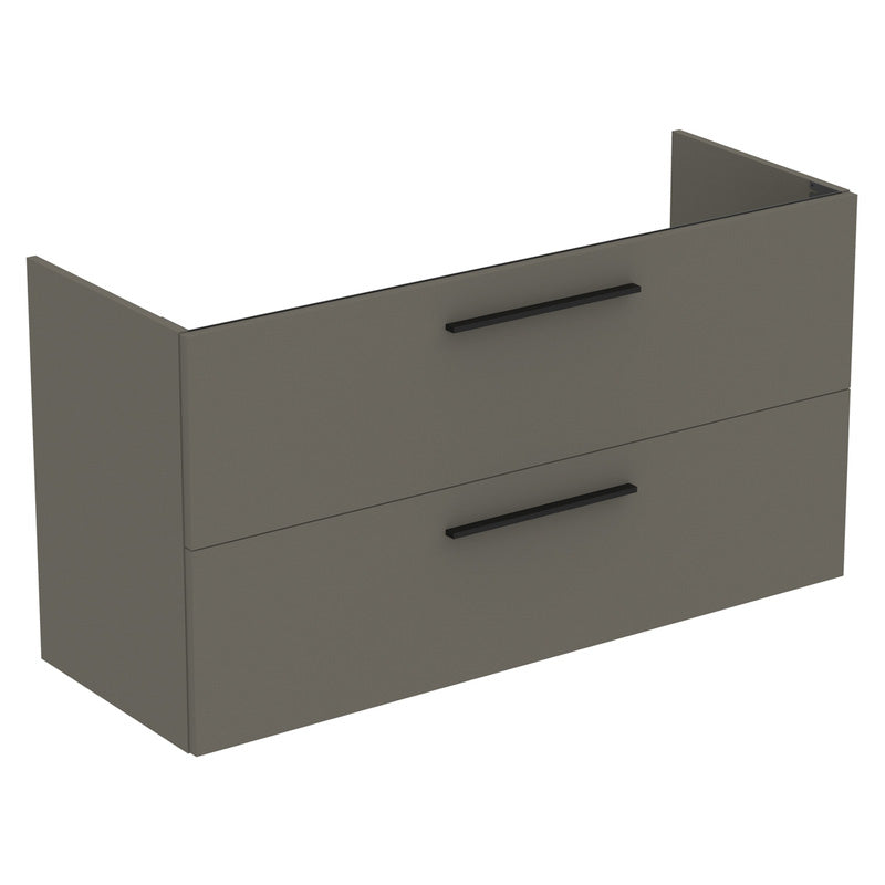 Ideal Standard i.life A Double Drawer Wall Hung Vanity Unit with Basin Matt Quartz Grey with Matt Black Handles
