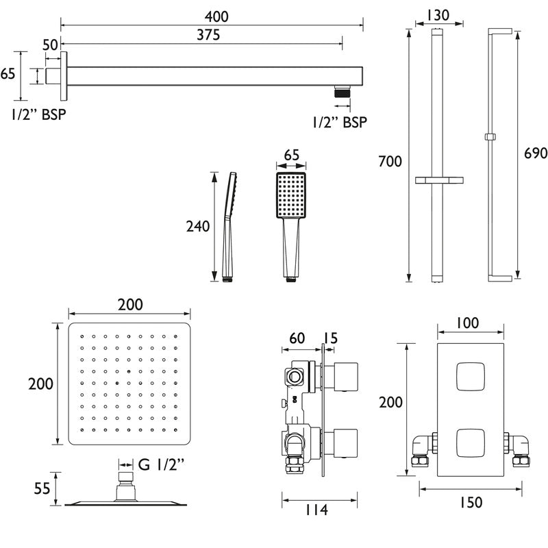 Bristan Cobalt Thermostatic Concealed Diverter Mixer Shower Black