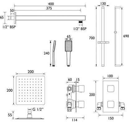 Bristan Cobalt Thermostatic Concealed Diverter Mixer Shower Black