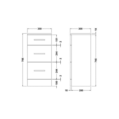 nuie Mayford 3 Drawer Compact Floorstanding Unit Gloss White 350mm