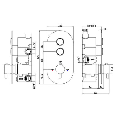 Deva Aston Push Button Two Outlet Thermostatic Shower Valve