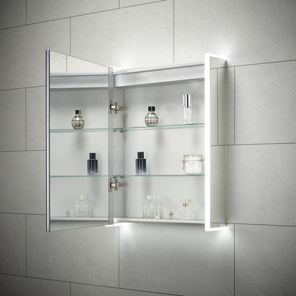 Sensio Ainsley LED Mirror Bathroom Cabinet Single Door With Shaver Socket & Bluetooth Cool White 700 x 564mm