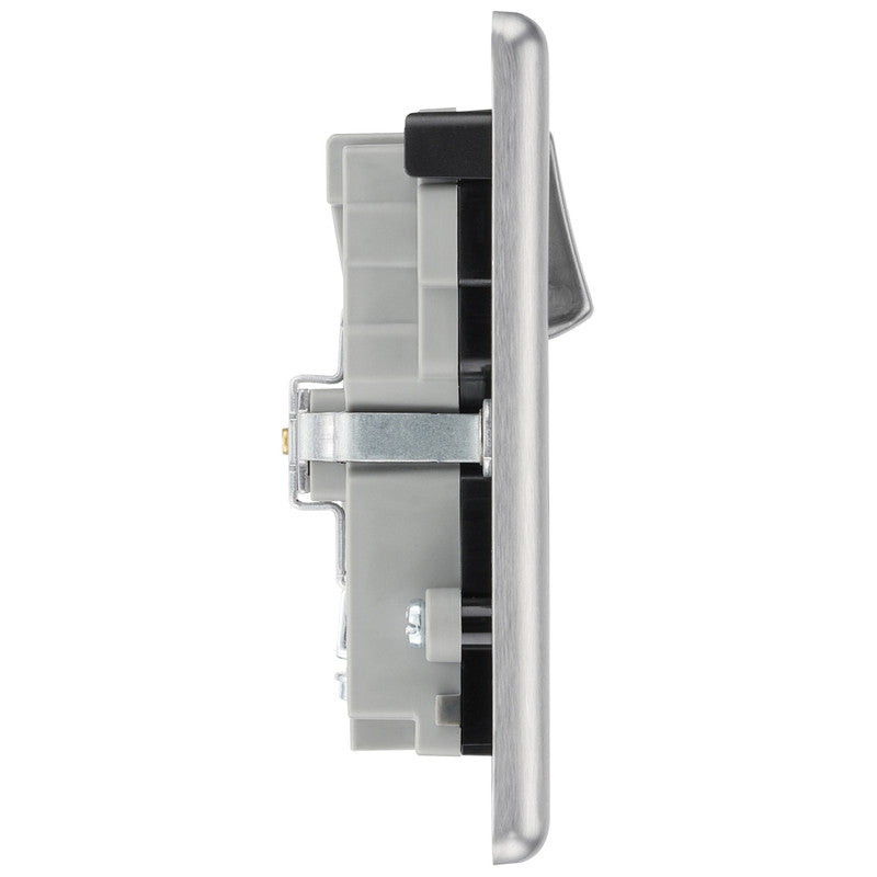BG Brushed Steel 13A Black Insert Switched Socket + A & C Type USB 2 Gang + 2 USB (4.2A)