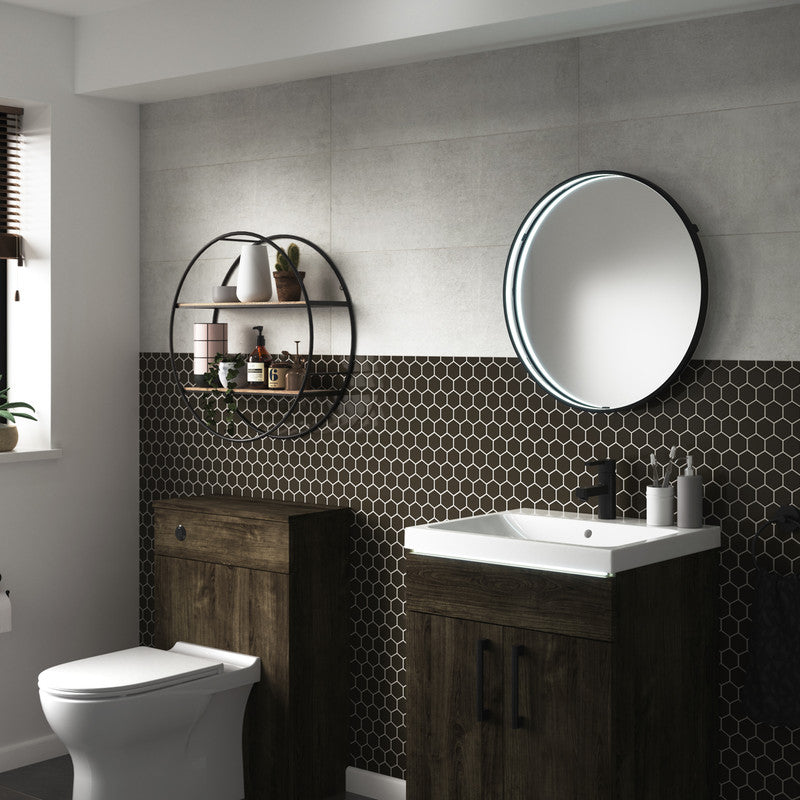 Sensio Aspect Round LED Bathroom Mirror Cool White Matt Black 600mm