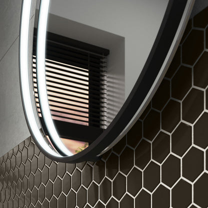 Sensio Aspect Round LED Bathroom Mirror Cool White Matt Black 600mm