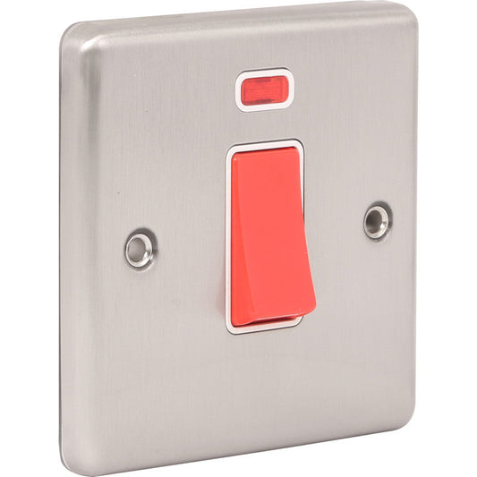 Wessex Brushed Stainless Steel 45A DP Switch Switch + Neon 1 Gang