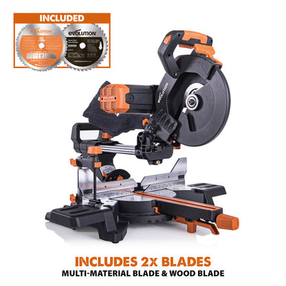 Evolution R255SMS-DB+ 255mm Multi-Material Double Bevel Sliding Mitre Saw Plus Pack 230V