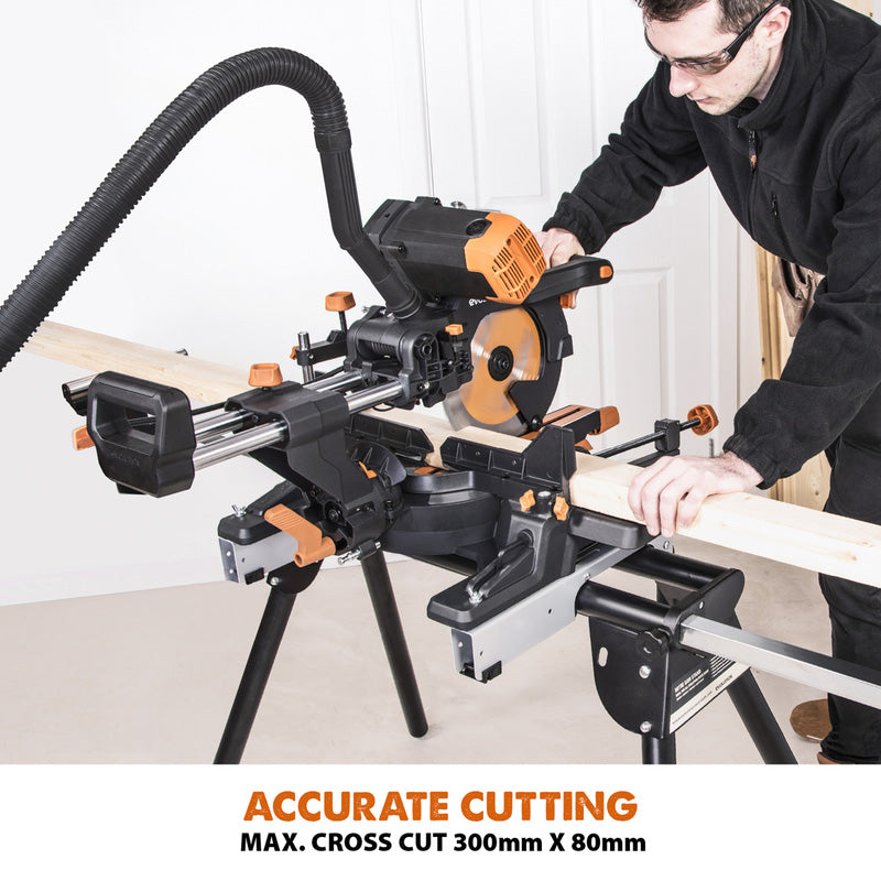 Evolution R255SMS-DB+ 255mm Multi-Material Double Bevel Sliding Mitre Saw Plus Pack 230V