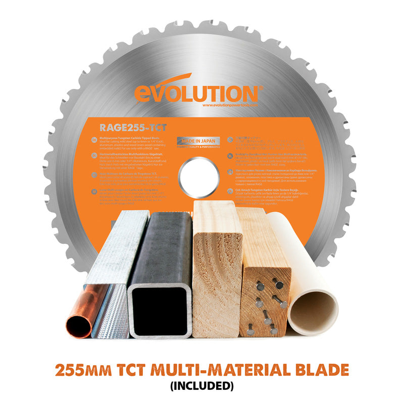 Evolution R255SMS-DB+ 255mm Multi-Material Double Bevel Sliding Mitre Saw Plus Pack 230V