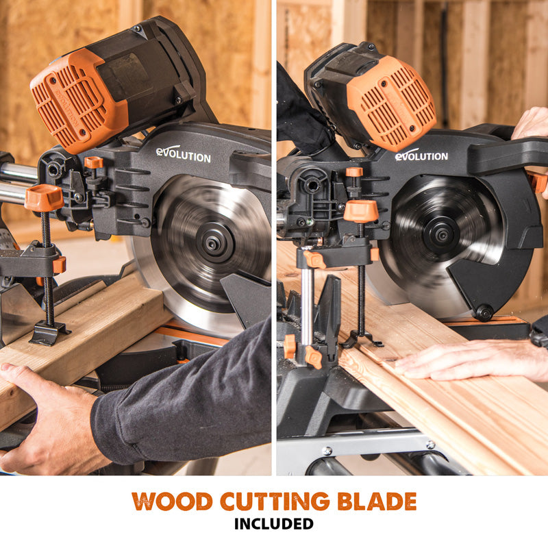 Evolution R255SMS-DB+ 255mm Multi-Material Double Bevel Sliding Mitre Saw Plus Pack 230V