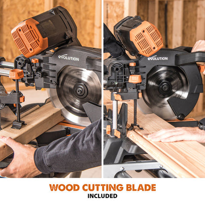 Evolution R255SMS-DB+ 255mm Multi-Material Double Bevel Sliding Mitre Saw Plus Pack 230V